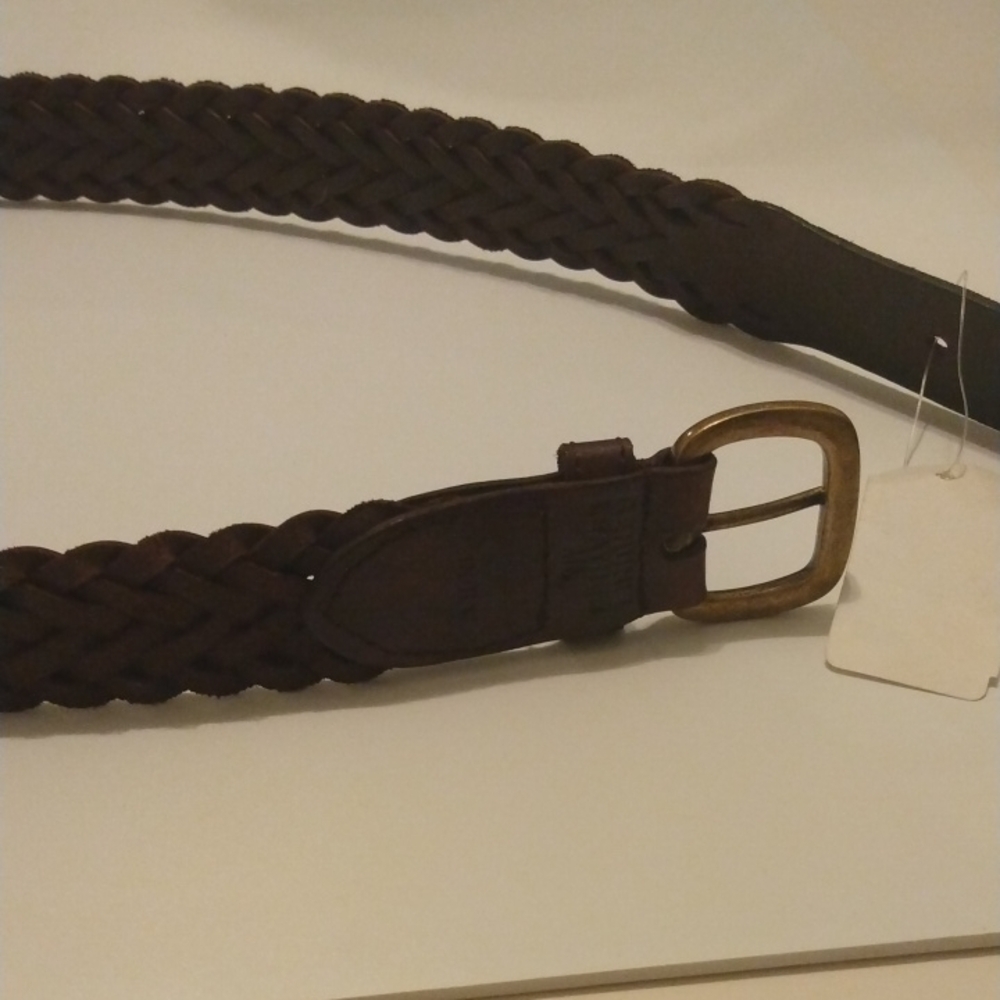 Dark Brown Braided Belt with Brass Buckle